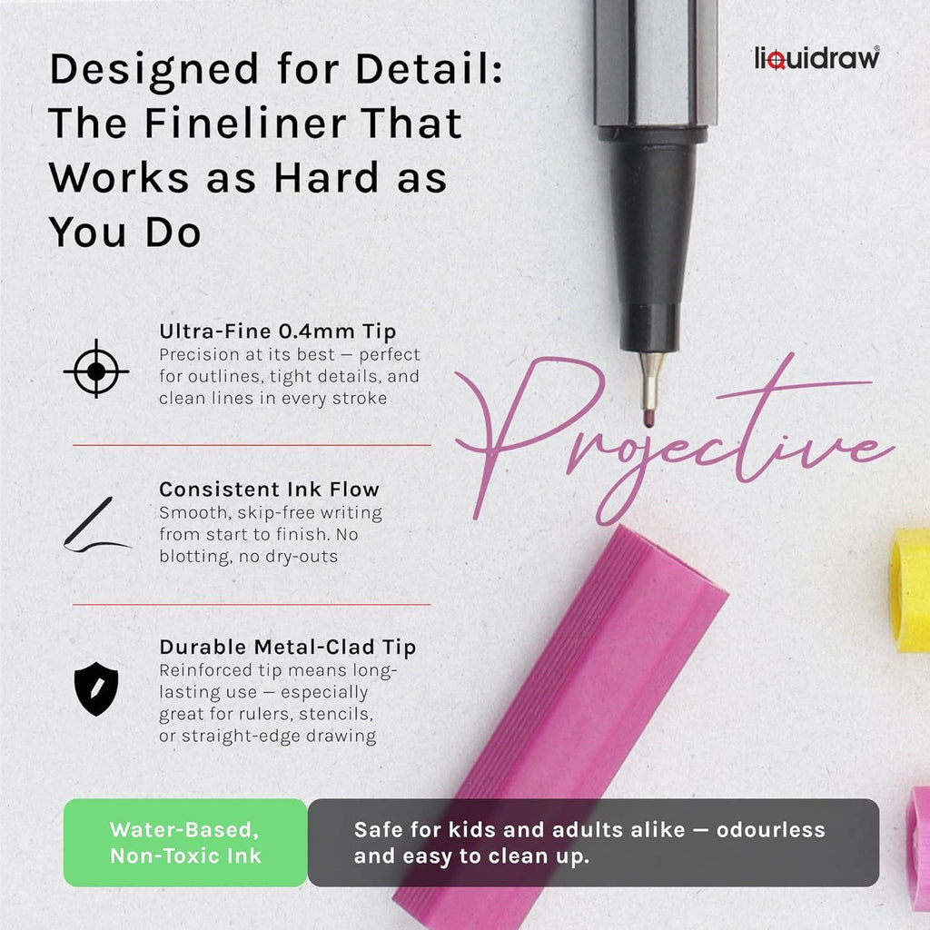 Liquidraw Multicolour Fineliner Pens - 48 Set | Fine Point 0.4 mm Tip | Storage Wallet | Coloured Pens For Artists, Handwriting, Drawing, Calligraphy, Sketching | Ergonomic Design | Fade Resistant Ink