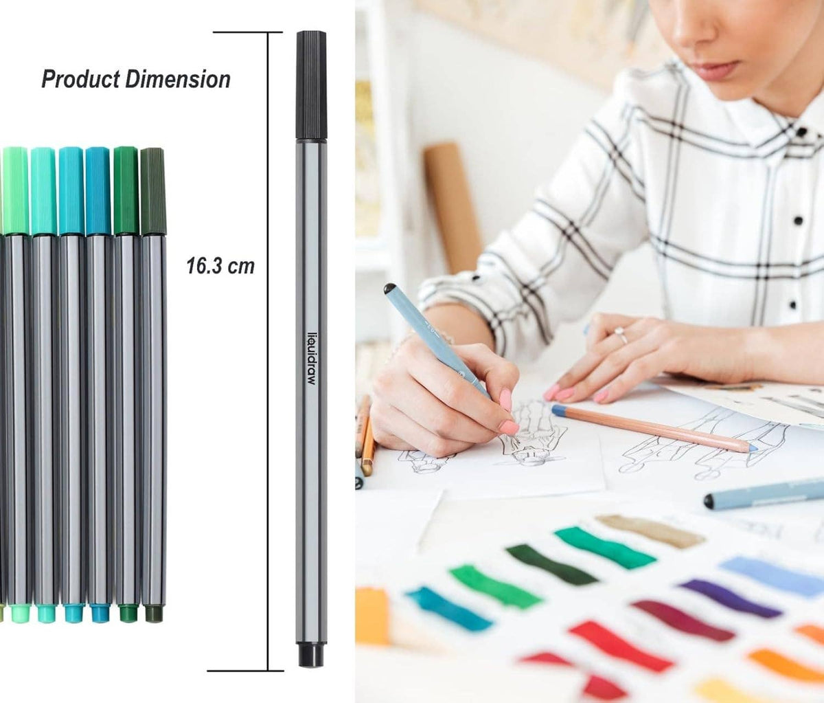 Liquidraw Multicolour Fineliner Pens - 48 Set | Fine Point 0.4 mm Tip | Storage Wallet | Coloured Pens For Artists, Handwriting, Drawing, Calligraphy, Sketching | Ergonomic Design | Fade Resistant Ink