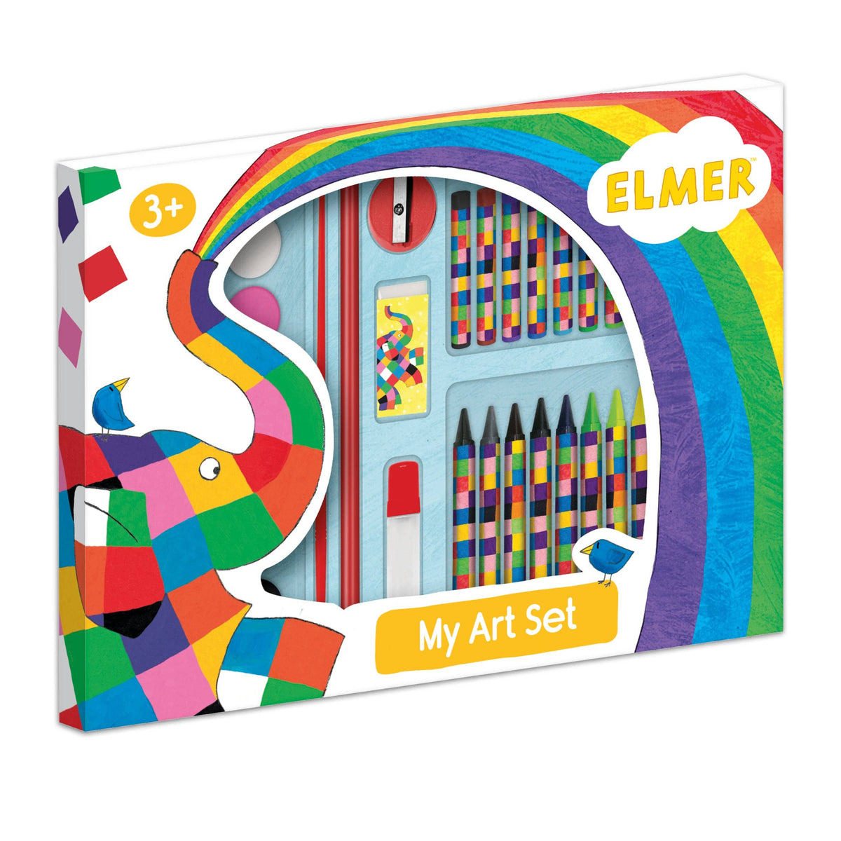 Elmer's My Art Set packaging with colourful design and rainbow elements.