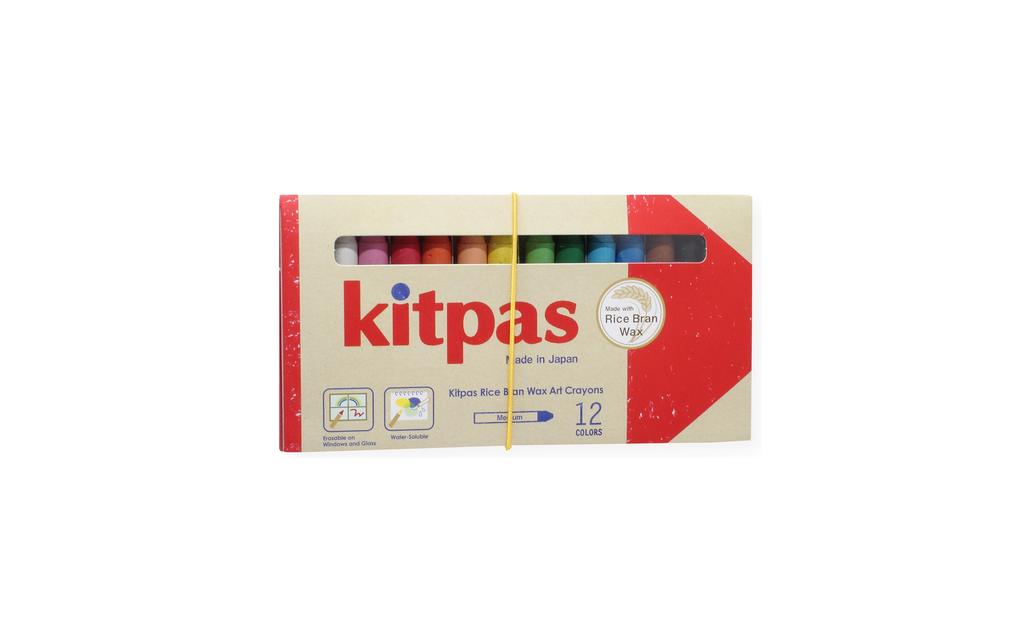 Box of Kitpas rice paper and wax art crayons on a white background