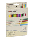 A pack of 36 Liquidraw hexagonal colour pencils in a beige cardboard box with a clear window showing the assorted pencil colors.