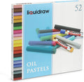 A box of Liquidraw Oil Pastels, model 52, featuring a white and light blue packaging design with an illustration of various colored pastel sticks.