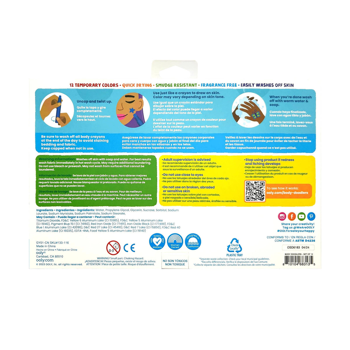 Product label with text and icons on a white background