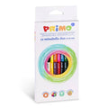 Primo 12 minabella duo double colour pencils in a white cardboard packaging with a colorful circular graphic on the front.