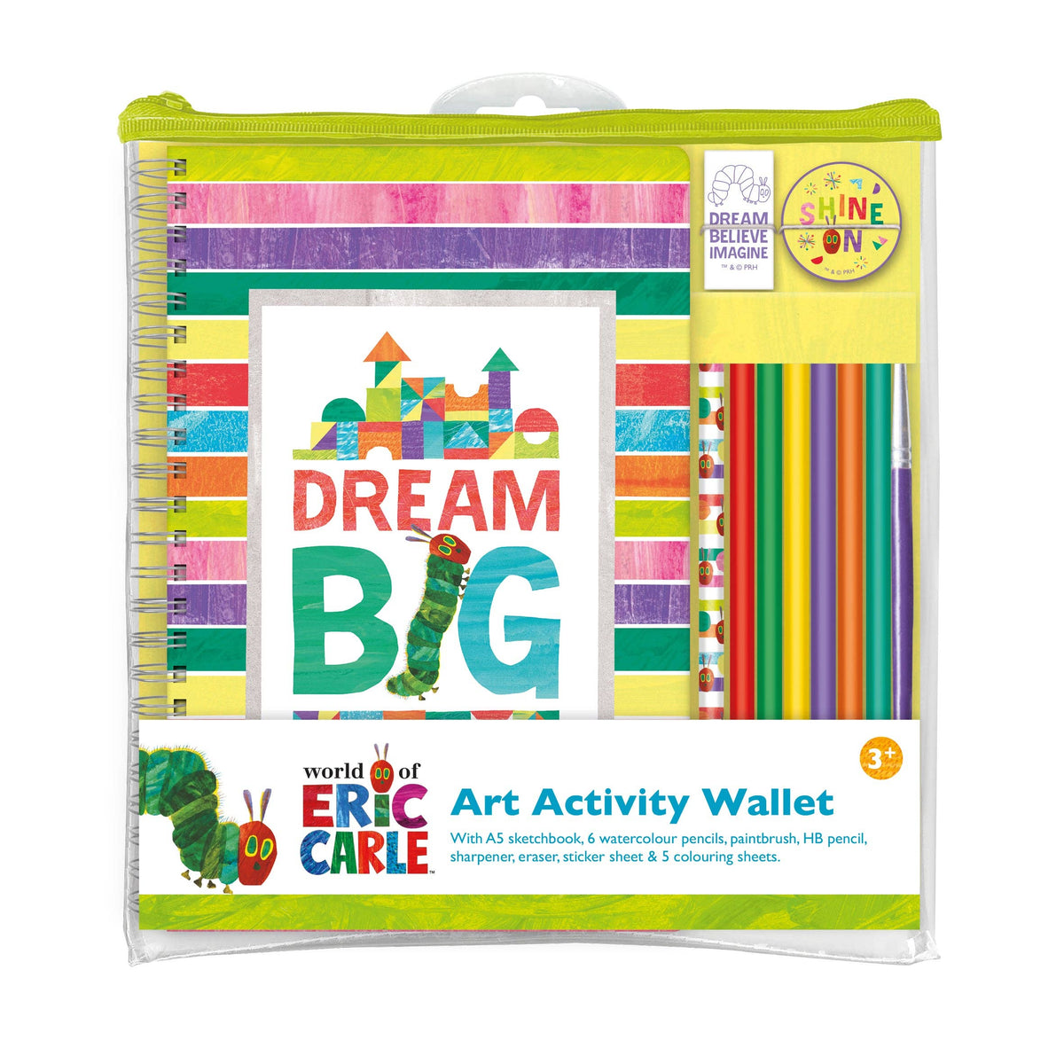 Art activity wallet with colourful design and text 'Dream Big' from the World of Eric Carle series.