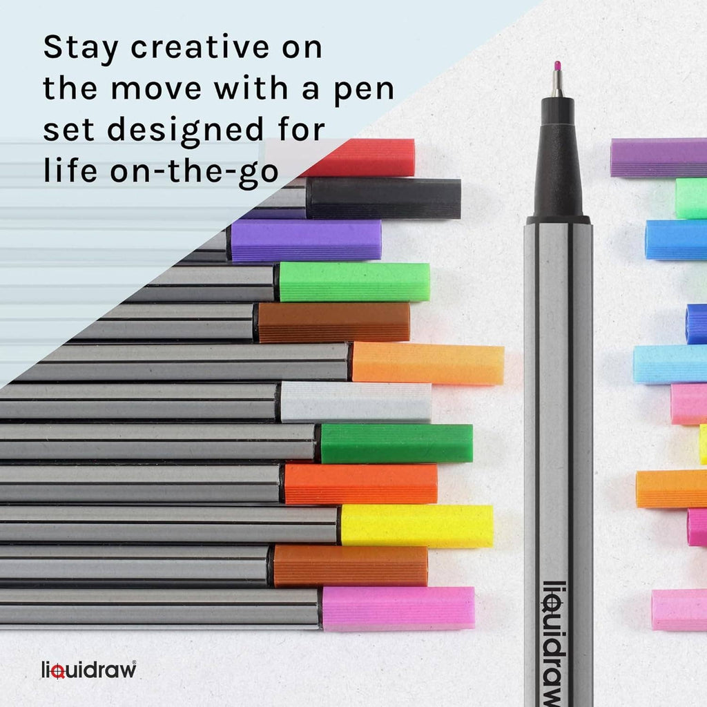 Liquidraw Multicolour Fineliner Pens - 48 Set | Fine Point 0.4 mm Tip | Storage Wallet | Coloured Pens For Artists, Handwriting, Drawing, Calligraphy, Sketching | Ergonomic Design | Fade Resistant Ink