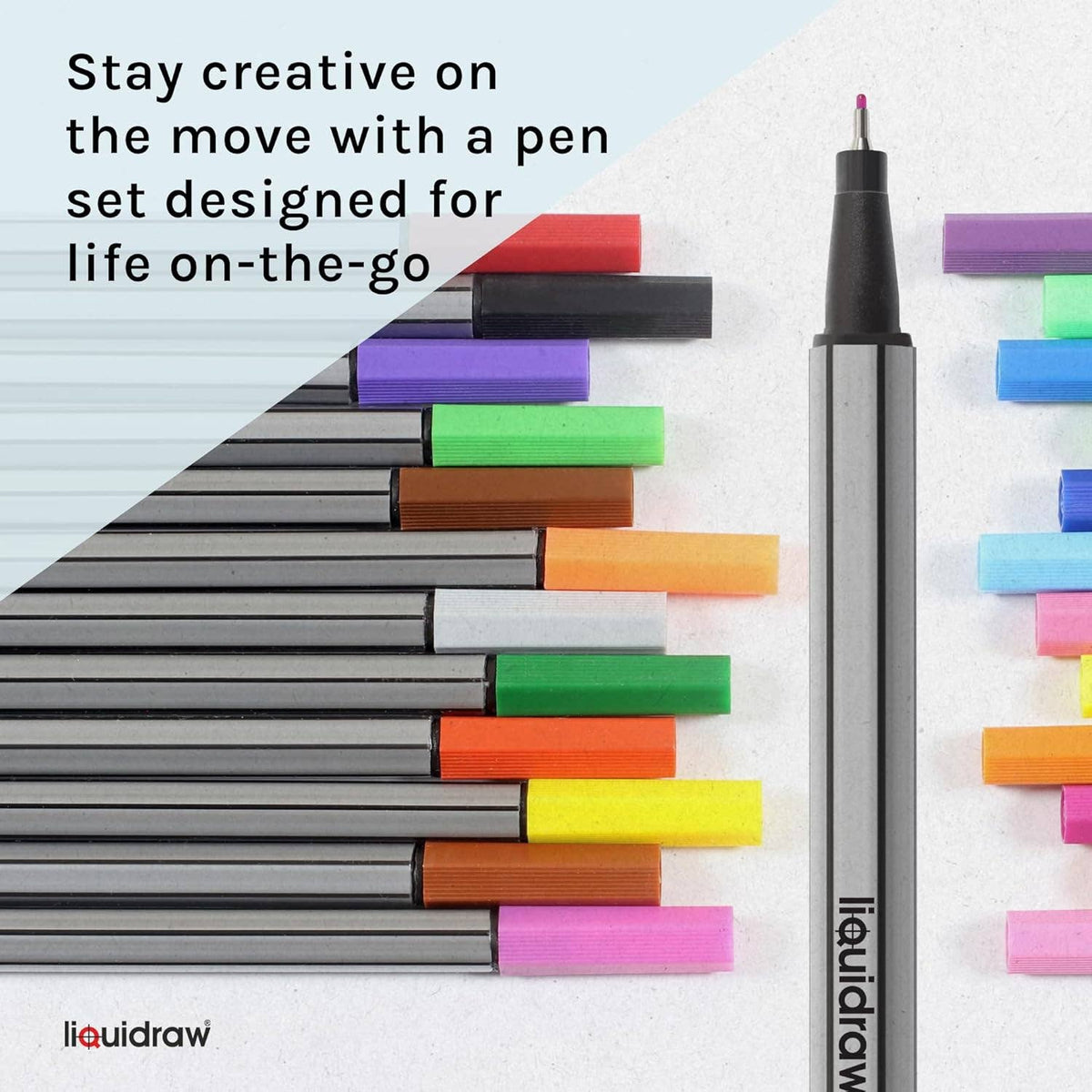 Liquidraw Multicolour Fineliner Pens - 48 Set | Fine Point 0.4 mm Tip | Storage Wallet | Coloured Pens For Artists, Handwriting, Drawing, Calligraphy, Sketching | Ergonomic Design | Fade Resistant Ink