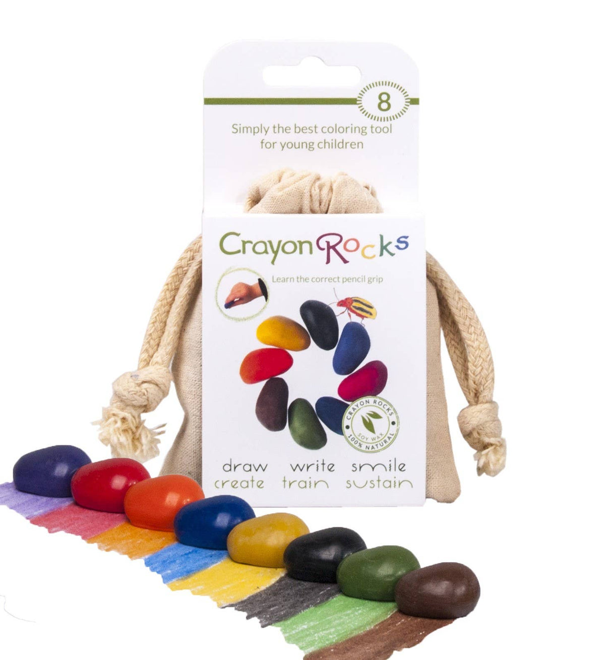 Crayon Rocks Natural Soy Wax Crayons – 8pc in Cotton Muslin Bag-Crayon Rocks-Crayon Store