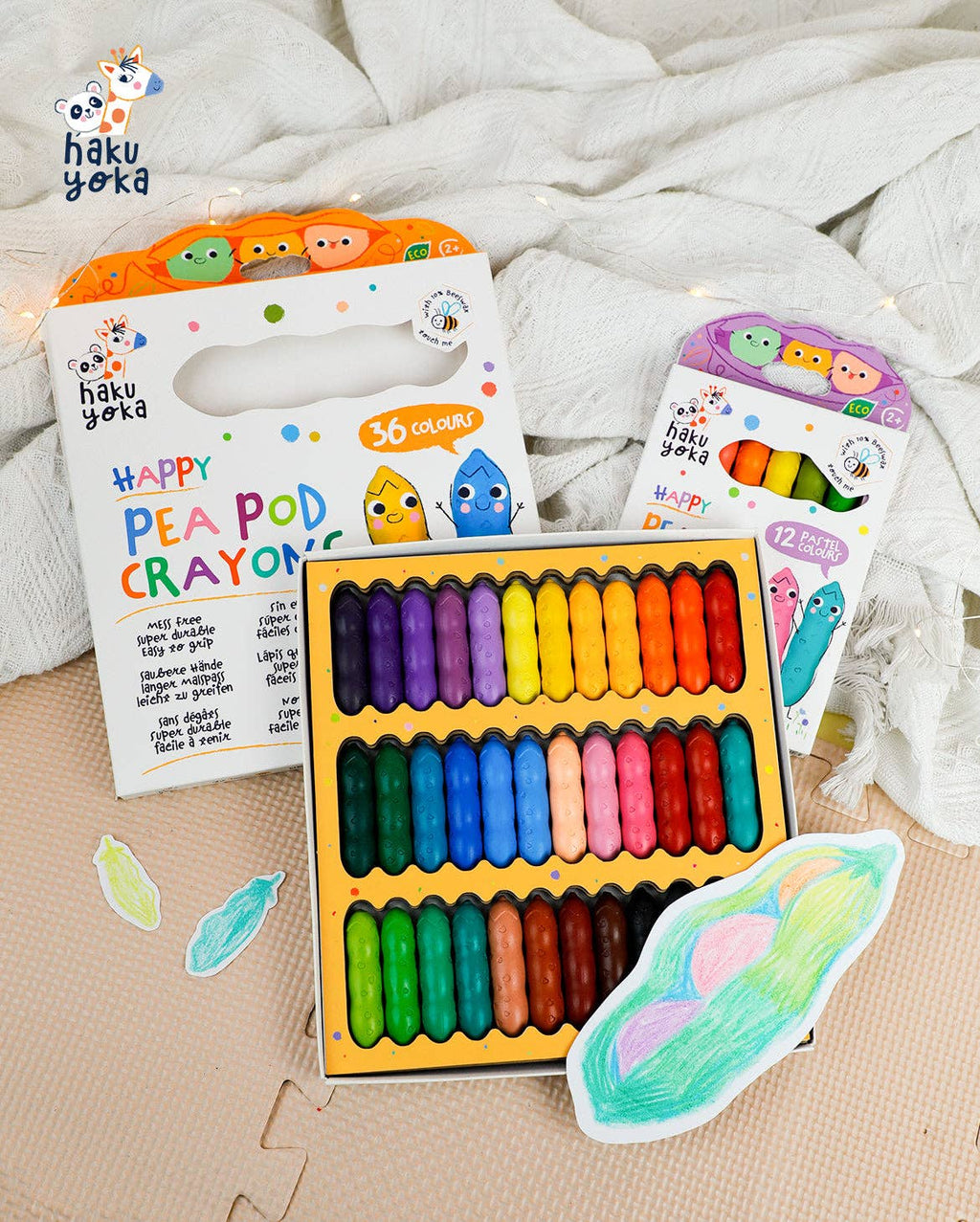 Happy Pea Pod Pastel Wax Crayons for Kids – 12 Colours-Haku Yoka-Crayon Store