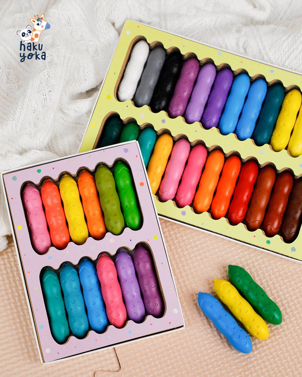 Happy Pea Pod Pastel Wax Crayons for Kids – 12 Colours-Haku Yoka-Crayon Store
