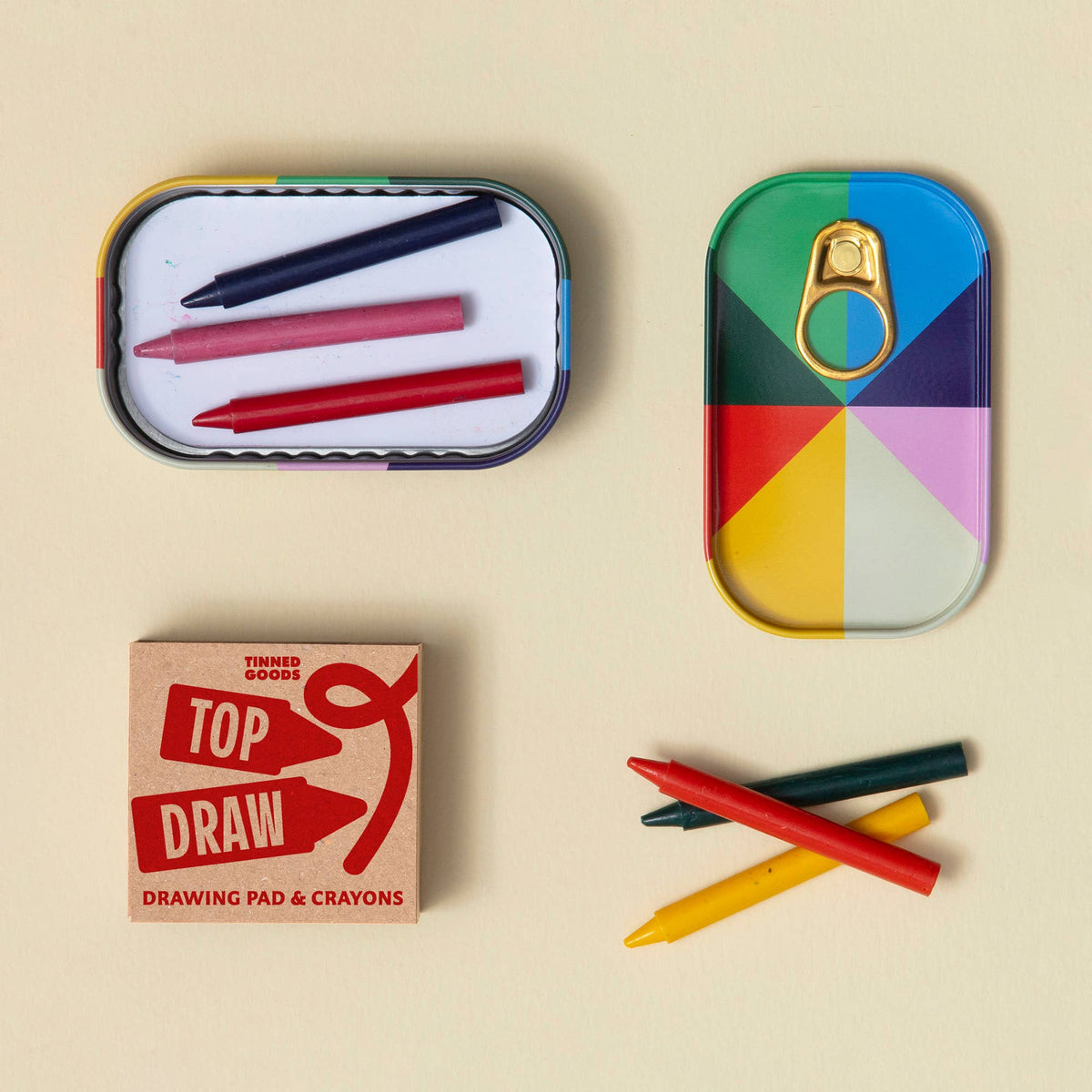 Tinned Goods Drawing Pad & Wax Crayons Gift Set for Kids-Block Design-Crayon Store